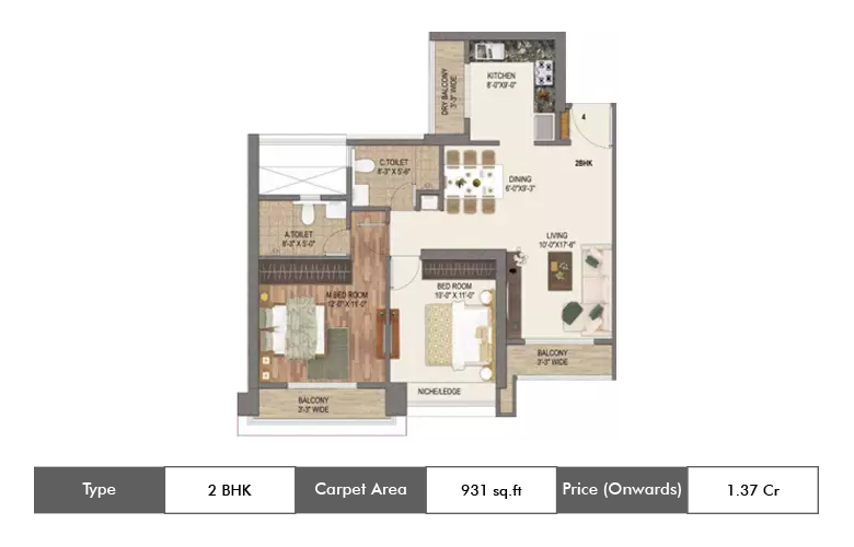 
2 BHK-713 Sq.ft.