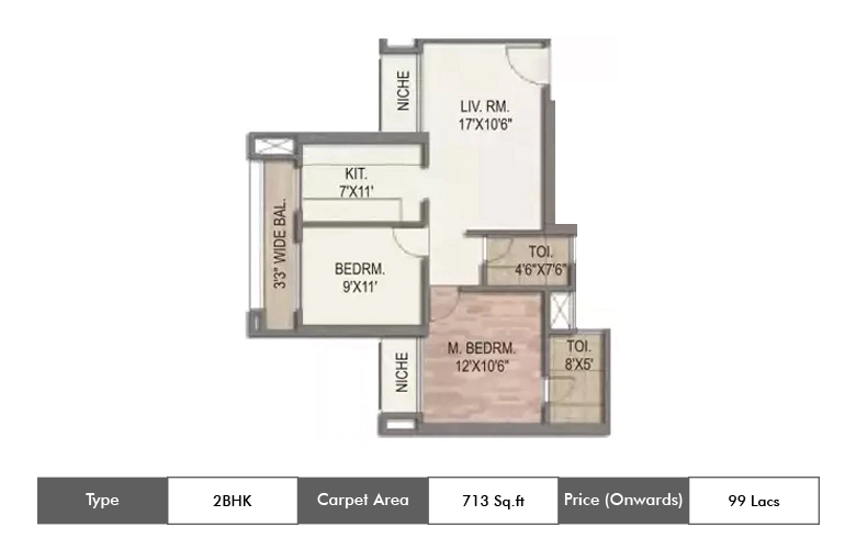 
2 BHK-713 Sq.ft.