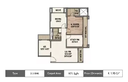 Sai World City Floorplan 2.5 BHK-971 SqFt